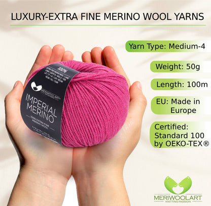 IMPERIAL Pink Fuchsia MERINO WOOL YARNS 50g 125m