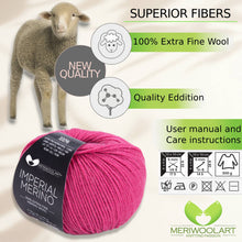 Load image into Gallery viewer, IMPERIAL Pink Fuchsia MERINO WOOL YARNS 50g 125m
