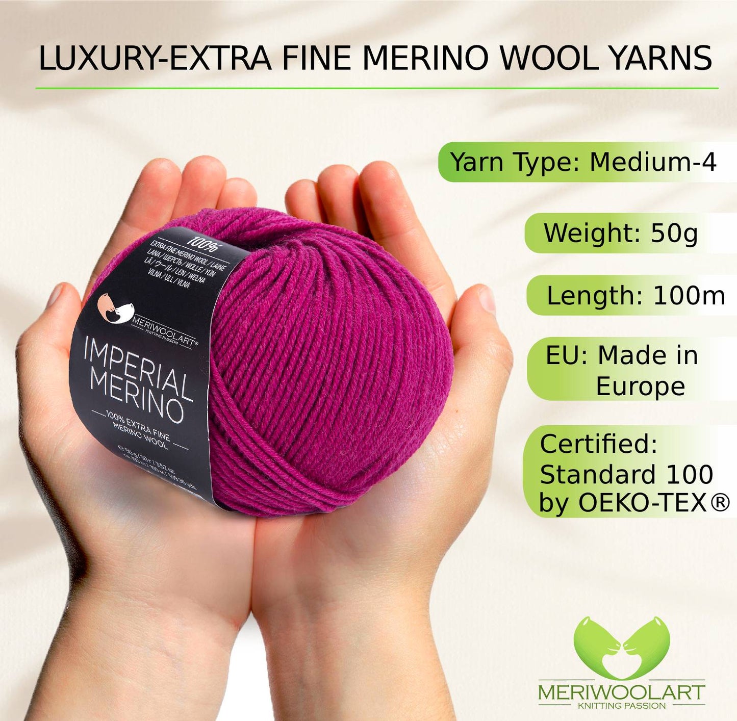 IMPERIAL Fuchsia MERINO WOOL YARNS 50g 125m