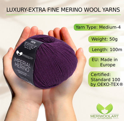 IMPERIAL Dark Purple MERINO WOOL YARNS 50g 125m