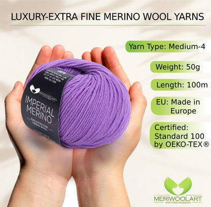 IMPERIAL Bright Lilac MERINO WOOL YARNS 50g 125m