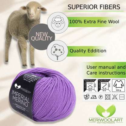 IMPERIAL Bright Lilac MERINO WOOL YARNS 50g 125m