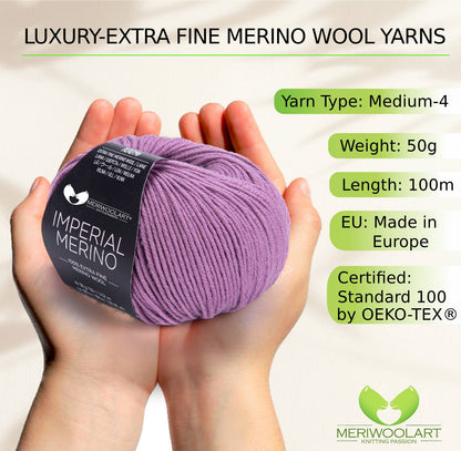 IMPERIAL Dry Lilac MERINO WOOL YARNS 50g 125m