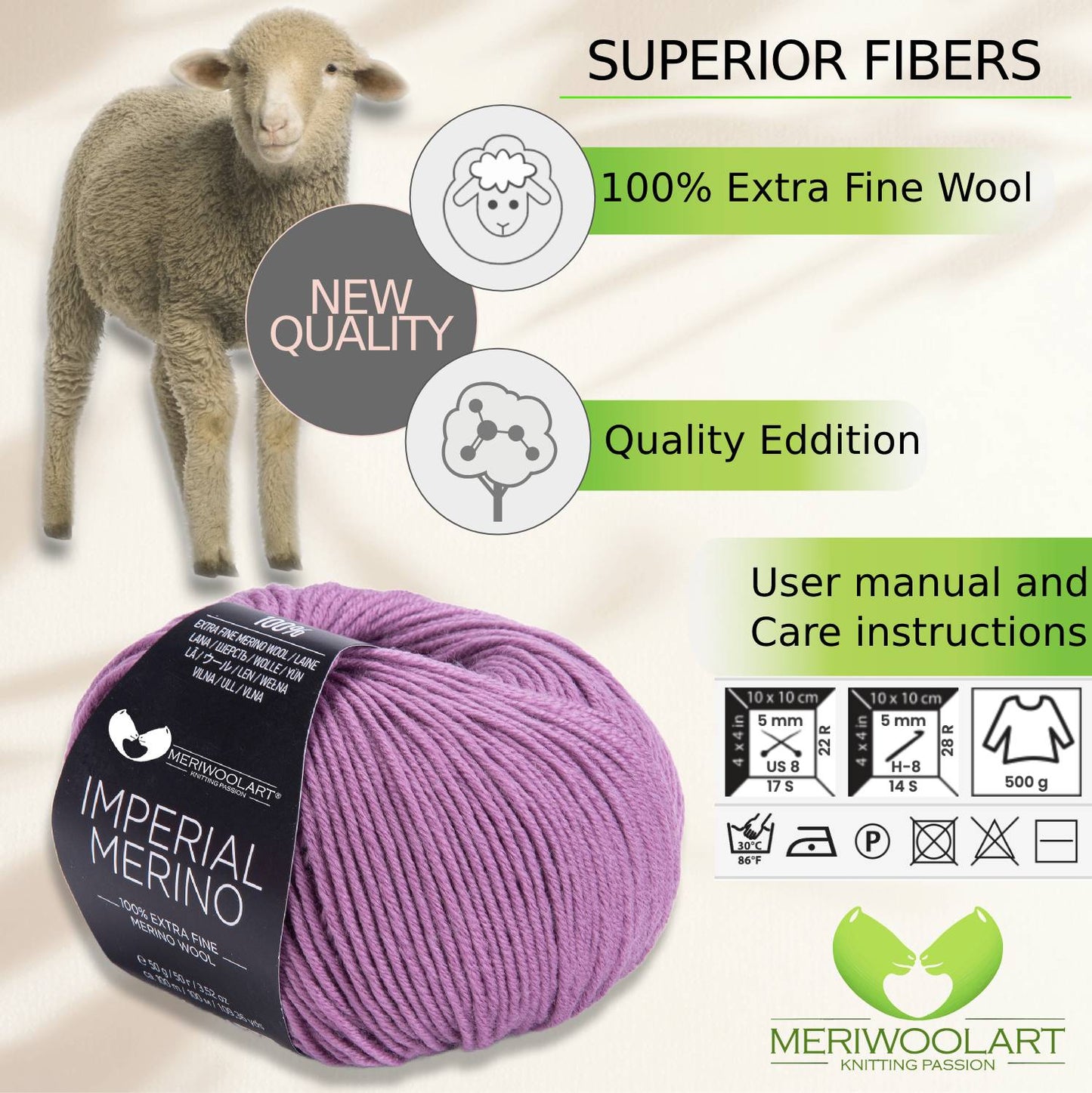 IMPERIAL Dry Lilac MERINO WOOL YARNS 50g 125m