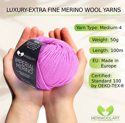 IMPERIAL Pink Lilac MERINO WOOL YARNS 50g 125m