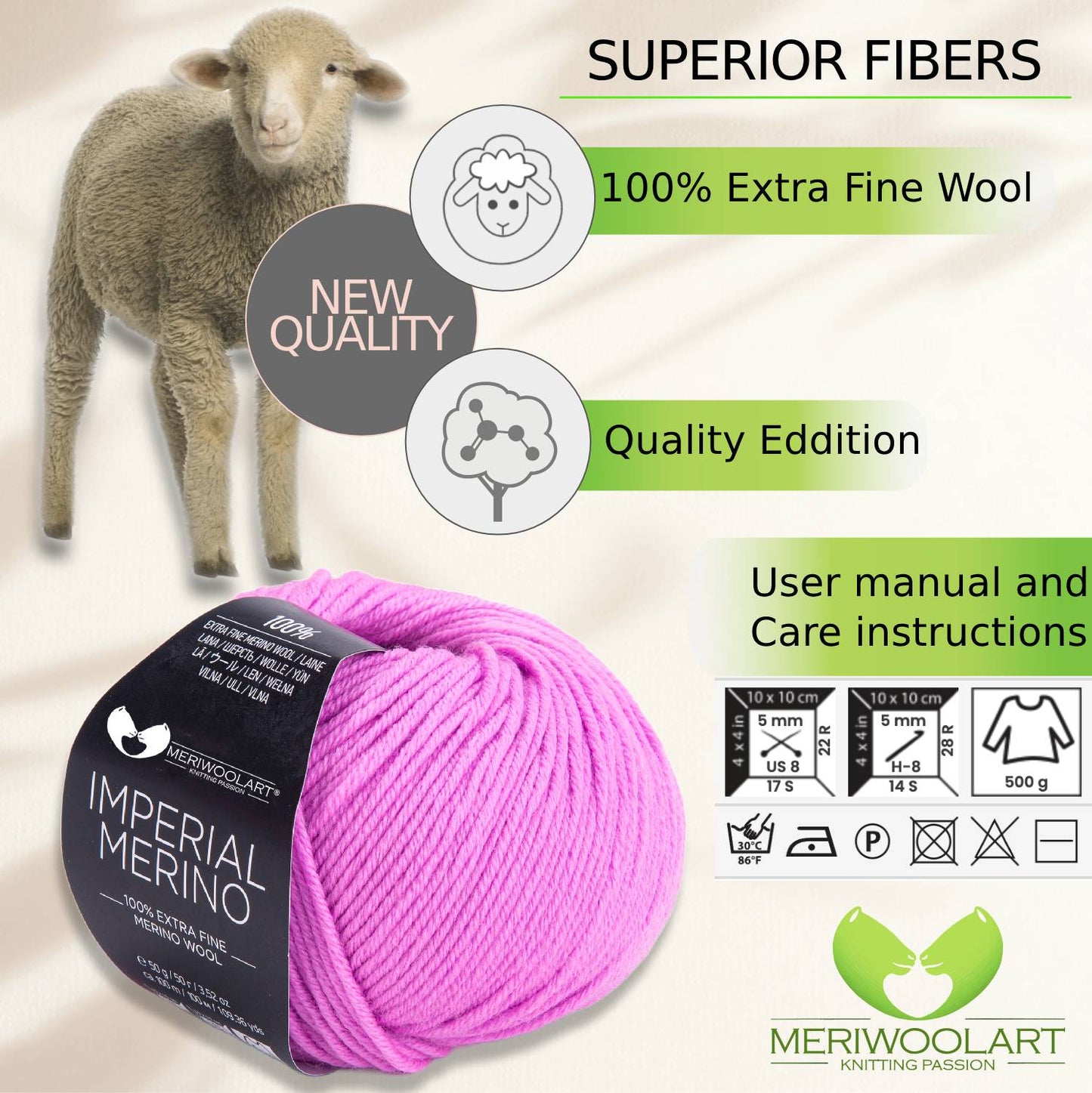 IMPERIAL Pink Lilac MERINO WOOL YARNS 50g 125m