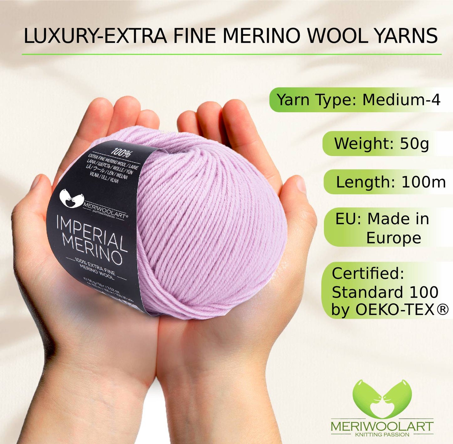 IMPERIAL Light Lilac MERINO WOOL YARNS 50g 125m