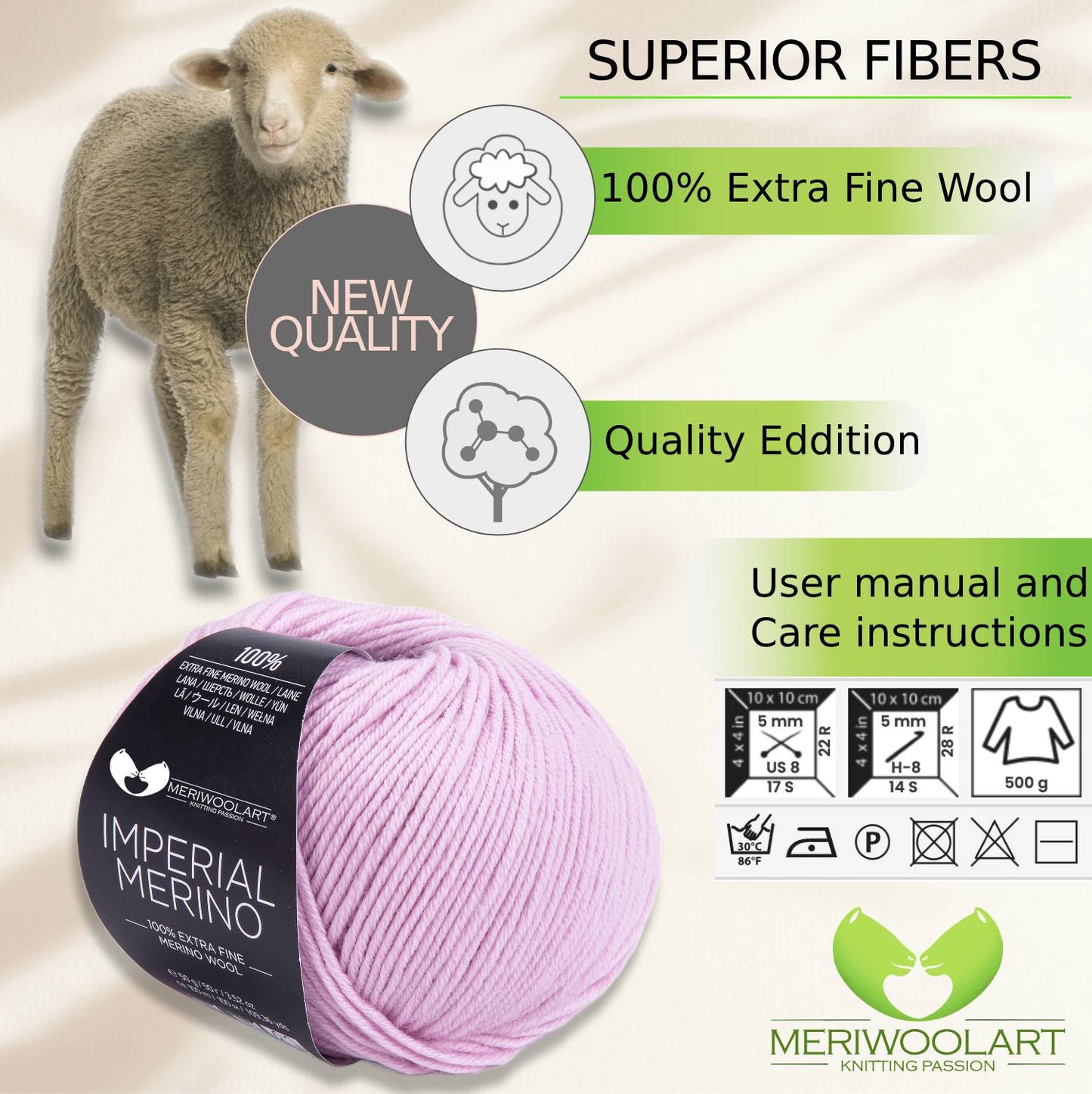 IMPERIAL Light Lilac MERINO WOOL YARNS 50g 125m