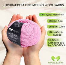 Cargar la imagen en el visor de la Galería, IMPERIAL Pink MERINO WOOL YARNS 50g 125m
