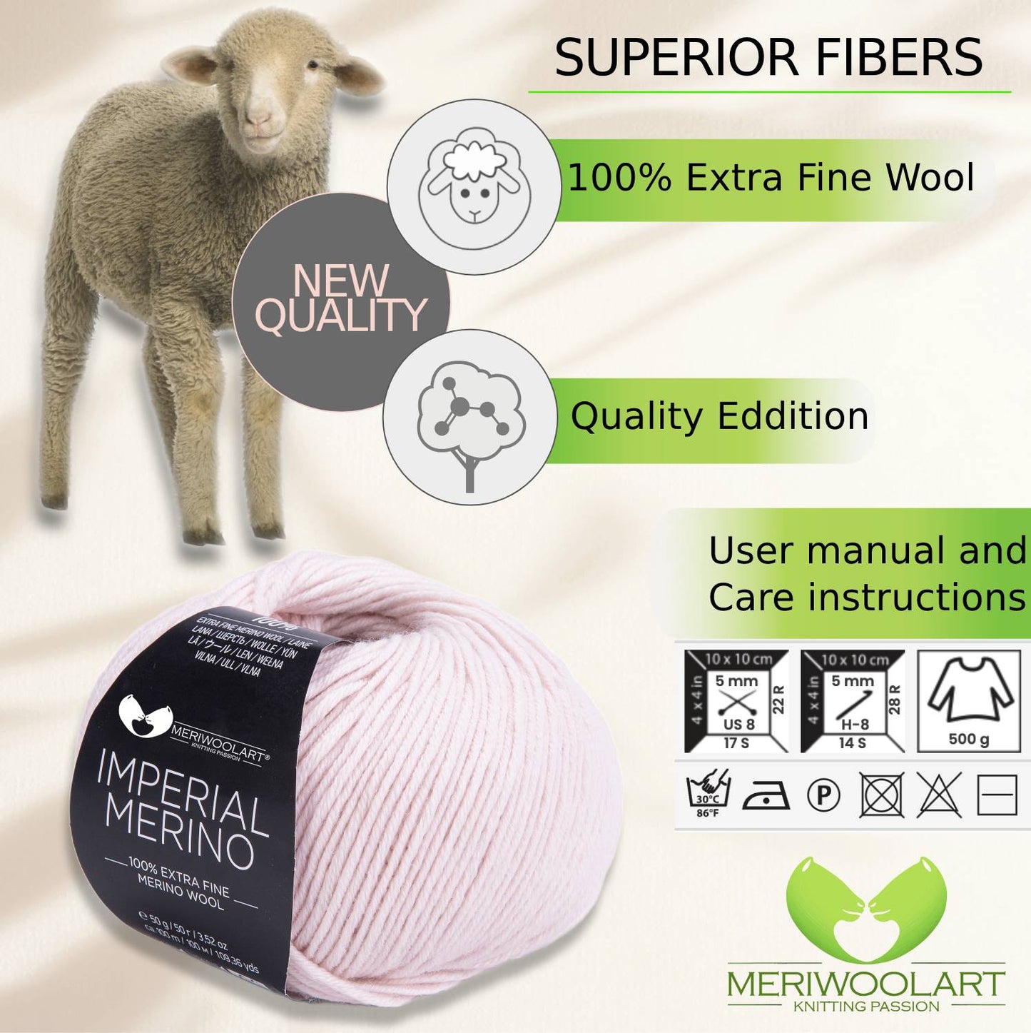 IMPERIAL Snow MERINO WOOL YARNS 50g 125m