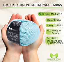 Laden Sie das Bild in den Galerie-Viewer, IMPERIAL Turquoise clair MERINO WOOL YARNS 50g 125m
