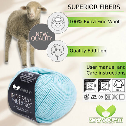 IMPERIAL Light Turquoise MERINO WOOL YARNS 50g 125m