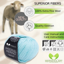 Cargar la imagen en el visor de la Galería, IMPERIAL Light Turquoise MERINO WOOL YARNS 50g 125m
