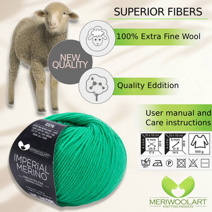 IMPERIAL Green MERINO WOOL YARNS 50g 125m