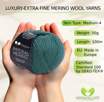 IMPERIAL Dark Green MERINO WOOL YARNS 50g 125m