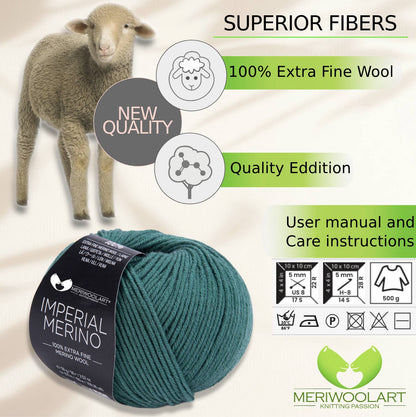 IMPERIAL Dark Green MERINO WOOL YARNS 50g 125m