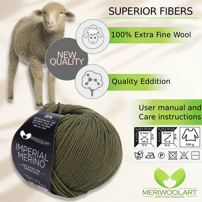 IMPERIAL Khaki MERINO WOOL YARNS 50g 125m