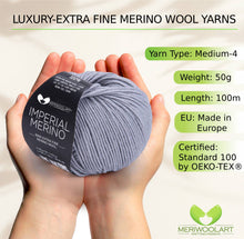 Load image into Gallery viewer, IMPERIAL Gray MERINO WOOL YARNS 50g 125m
