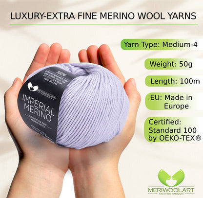 IMPERIAL Light Gray MERINO WOOL YARNS 50g 125m