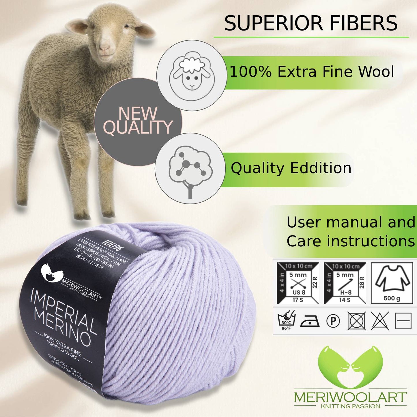 IMPERIAL Light Gray MERINO WOOL YARNS 50g 125m