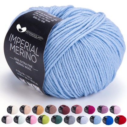 IMPERIAL Light Blue MERINO WOOL YARNS 50g 125m