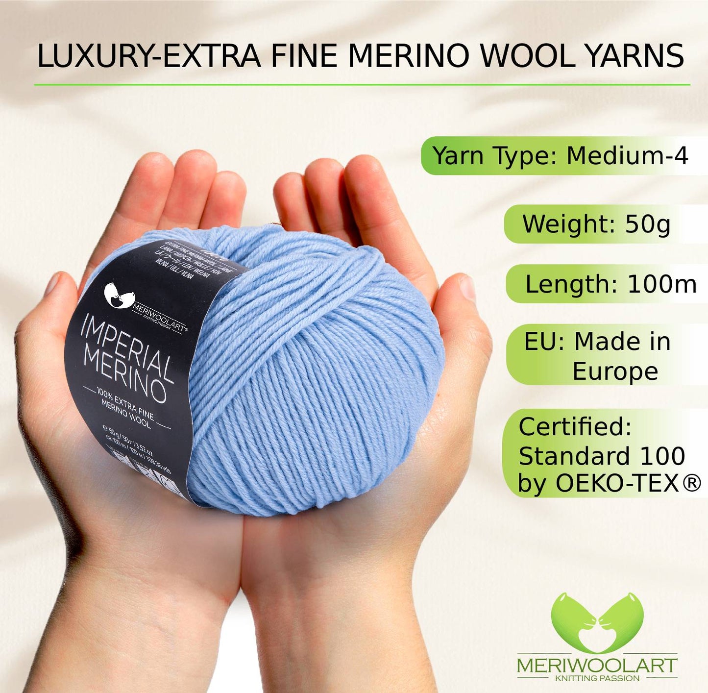 IMPERIAL Light Blue MERINO WOOL YARNS 50g 125m