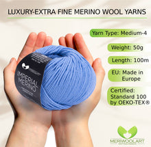 Cargar la imagen en el visor de la Galería, IMPERIAL Blue MERINO WOOL YARNS 50g 125m
