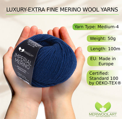 IMPERIAL Navy Blue MERINO WOOL YARNS 50g 125m