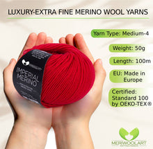 Laden Sie das Bild in den Galerie-Viewer, IMPERIAL Red MERINO WOOL YARNS 50g 125m
