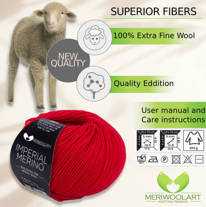 IMPERIAL Red MERINO WOOL YARNS 50g 125m