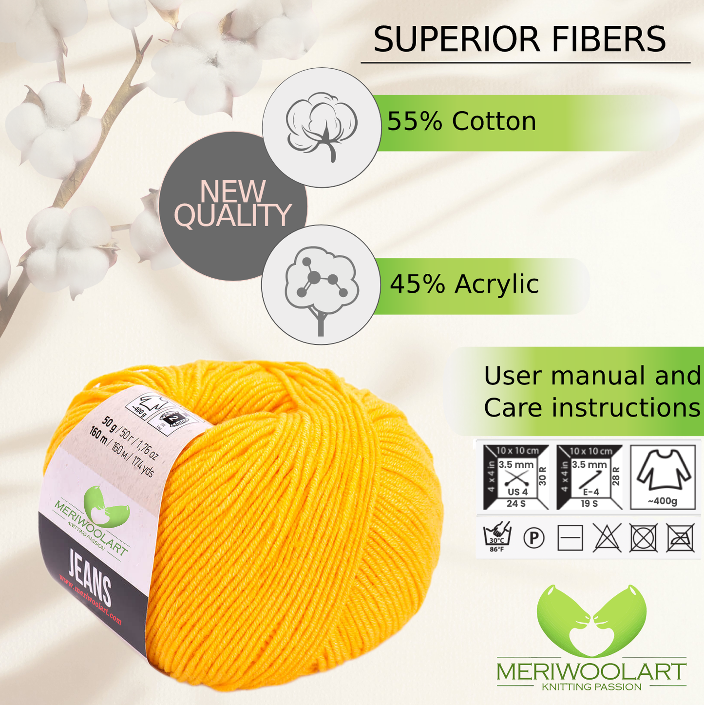 JEANS Light Mustard Cotton YARN 50g 160m