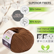 Charger l'image dans Gallery viewer, JEANS Brown Cotton YARN 50g 160m
