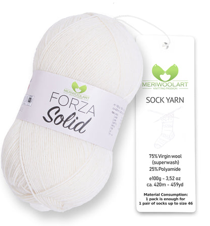 FORZA SOLID White WOOL SOCK YARNS 100g 420m