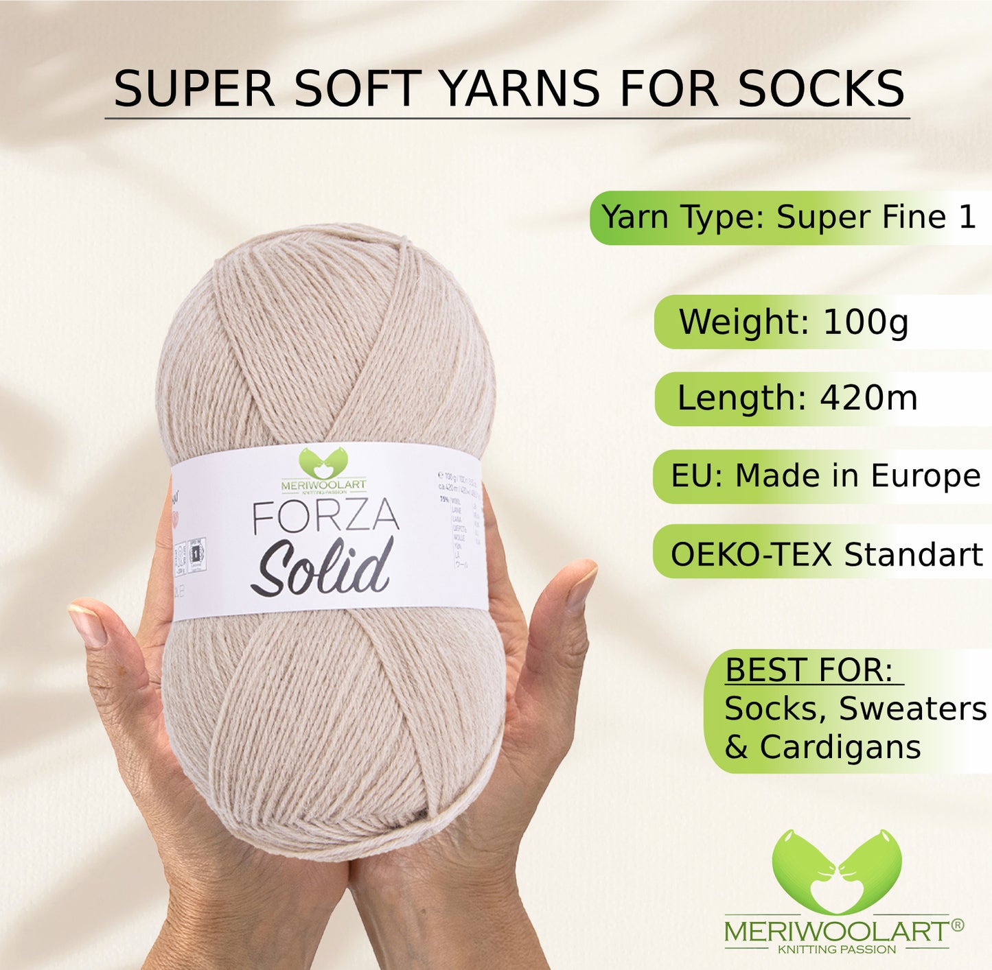 FORZA SOLID Beige-4604 WOOL SOCK YARN 100g 420m