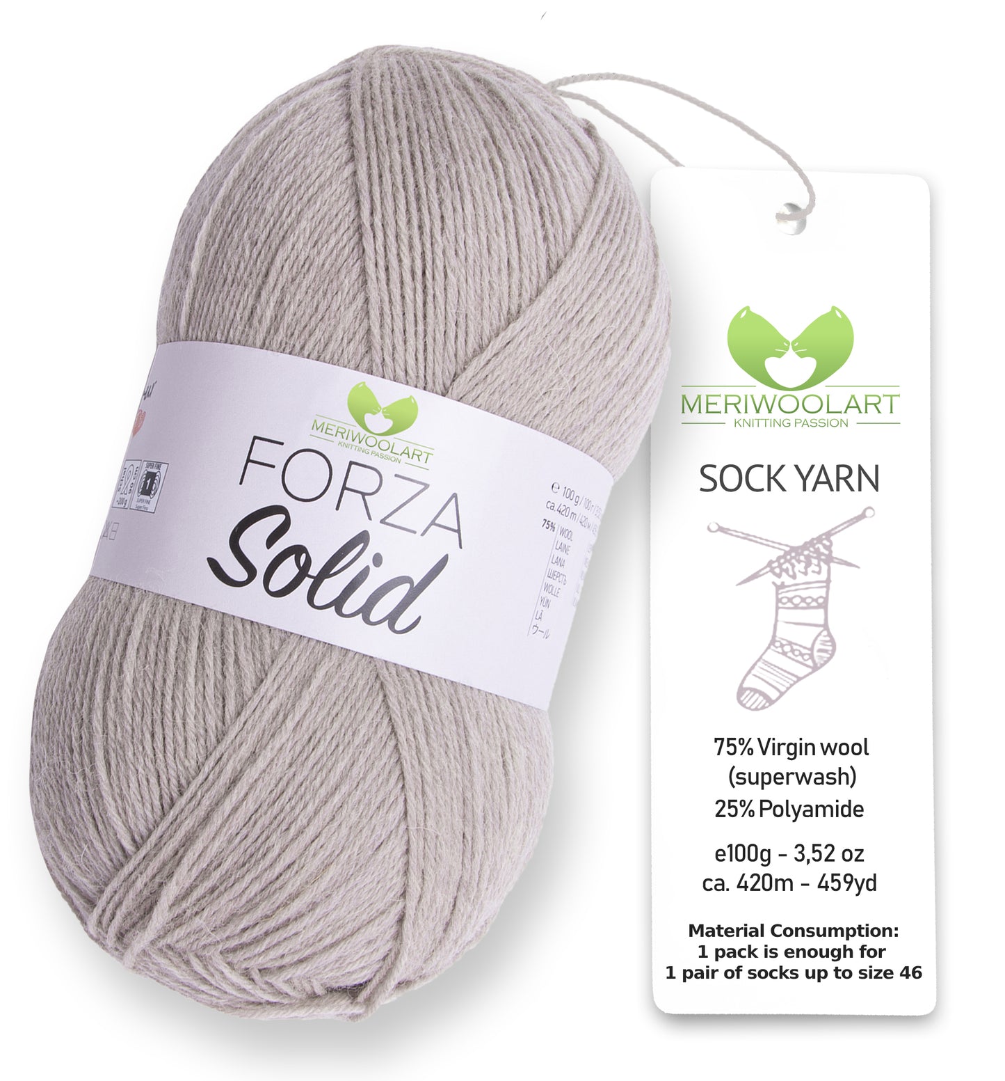 FORZA SOLID Beige-4605 WOOL SOCK YARN 100g 420m