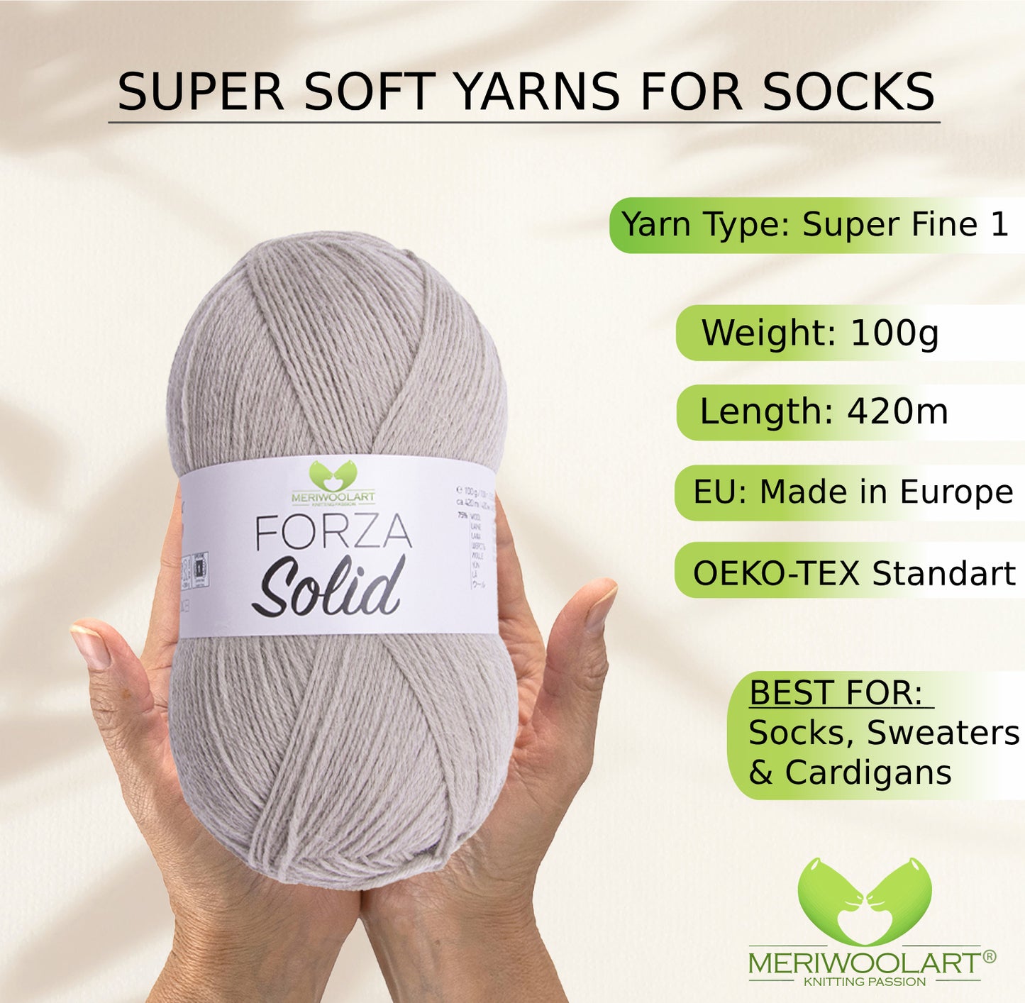 FORZA SOLID Beige-4605 WOOL SOCK YARN 100g 420m