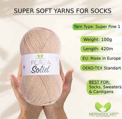 FORZA SOLID Beige-4606 WOOL SOCK YARN 100g 420m