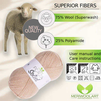 FORZA SOLID Beige-4606 WOOL SOCK YARN 100g 420m