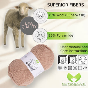 FORZA SOLID Beige-4607 WOOL SOCK YARN 100g 420m