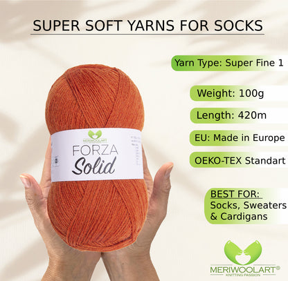 FORZA SOLID Orange-4609 WOOL SOCK YARN 100g 420m