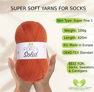 FORZA SOLID Orange-4609 WOOL SOCK YARN 100g 420m