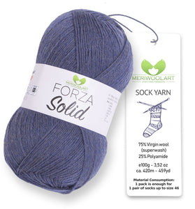 FORZA SOLID Blue-4615 WOOL SOCK YARN 100g 420m