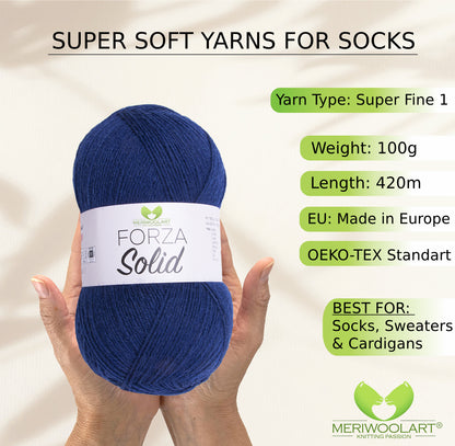 FORZA SOLID Navy-4620 WOOL SOCK YARN 100g 420m