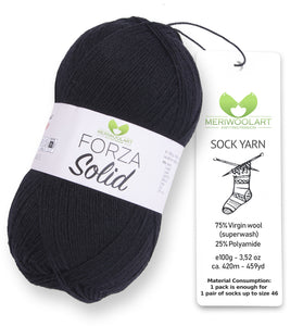 FORZA SOLID Black-4621 WOOL SOCK YARN 100g 420m