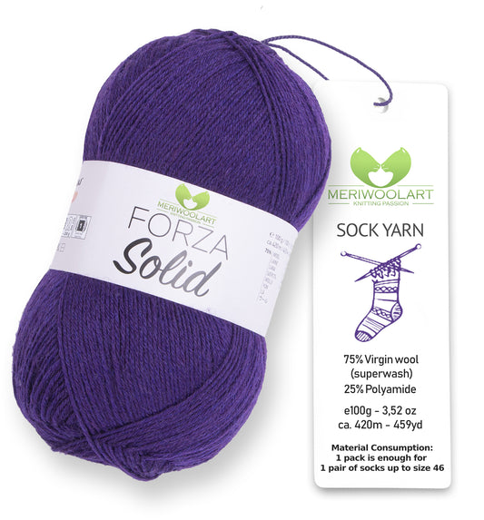 FORZA SOLID Purple-4622 WOOL SOCK YARN 100g 420m