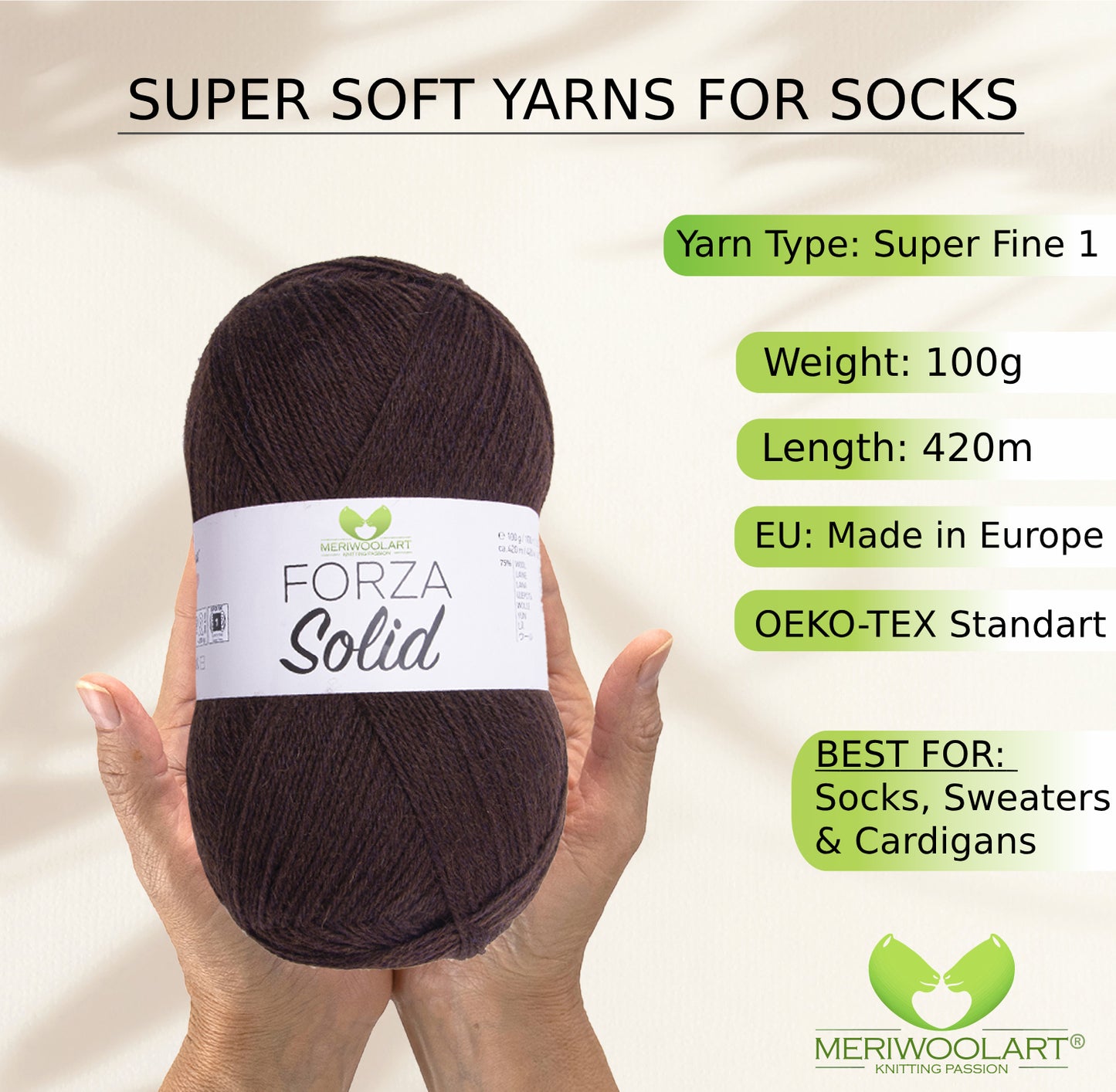 FORZA SOLID Brown-4623 WOOL SOCK YARN 100g 420m