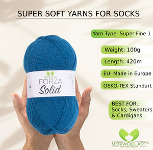 FORZA SOLID Blue-4625 WOOL SOCK YARN 100g 420m