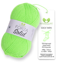 Load image into Gallery viewer, FORZA SOLID Neon Green-4629 WOOL SOCK YARN 100g 420m
