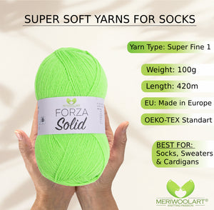 FORZA SOLID Neon Green-4629 WOOL SOCK YARN 100g 420m