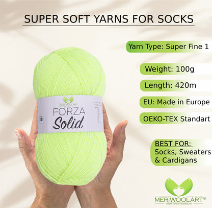 FORZA SOLID Neon Yellow-4630 WOOL SOCK YARN 100g 420m